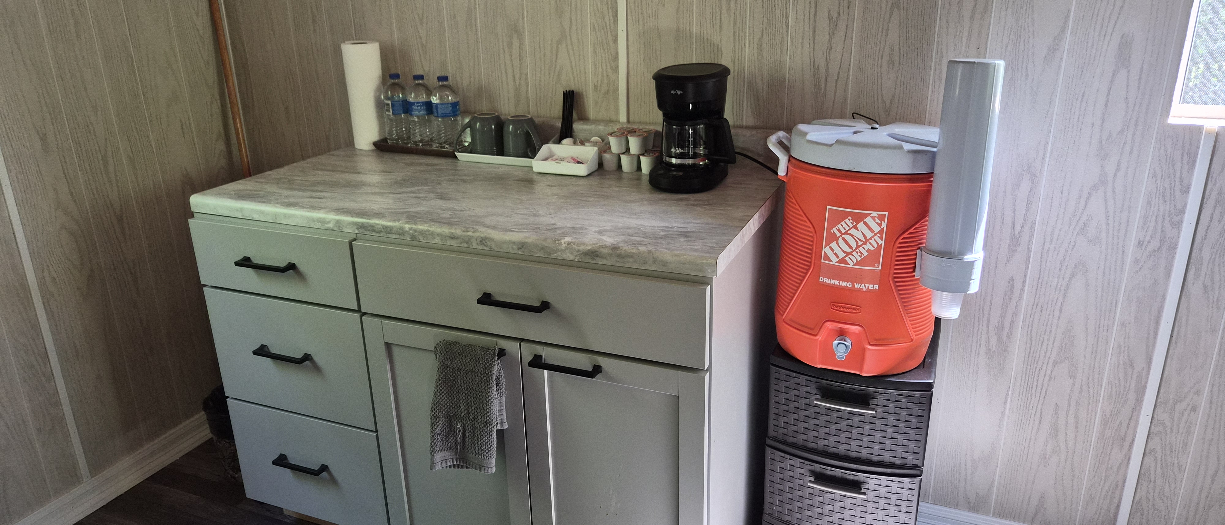 Coffee station and drinking water inside the cabin